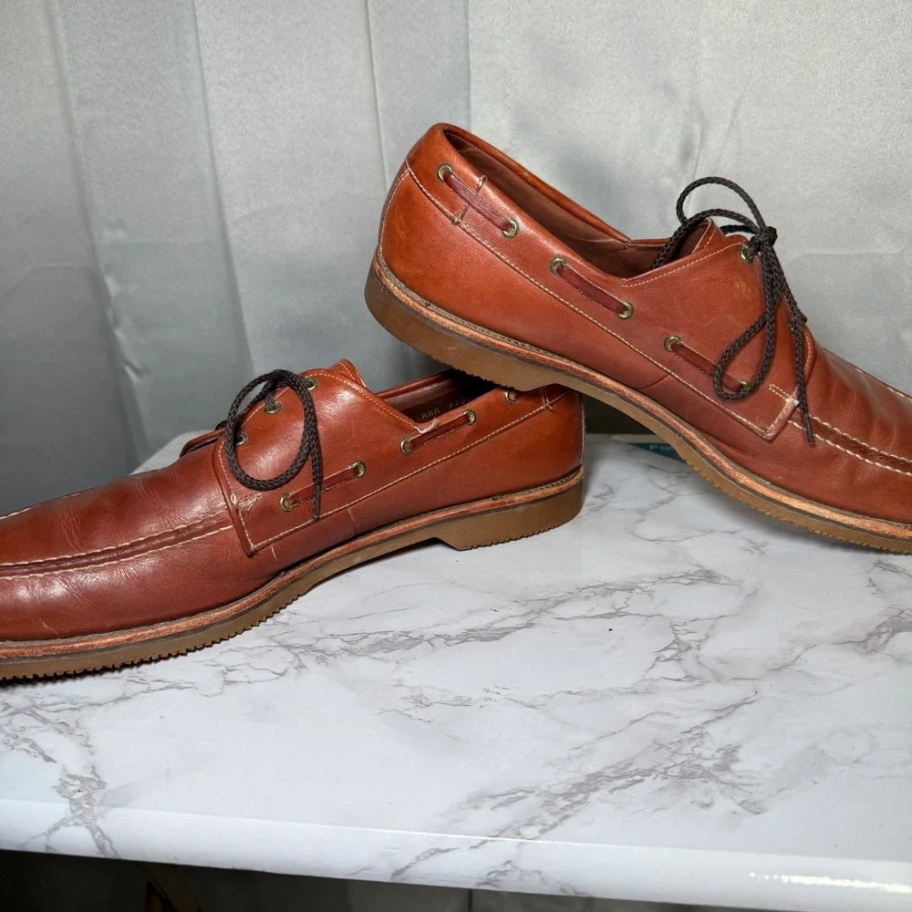 Allen Edmonds Clipper Boat Shoes Mens 14 AAA Brown Leather Moc Toe Vibram USA